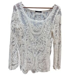 Dulcie Anthropologie Sheer‎ Embroidered Lace Top Boho Feminine Festival SM